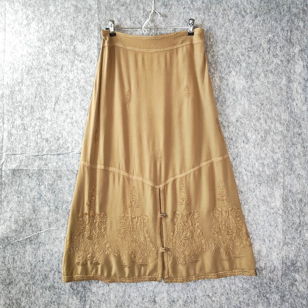 Boho Cottagecore Soft Surroundings Artsy Embroidery Embossed Floral Midi Skirt